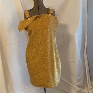 Gold lame mini dress by Versace.